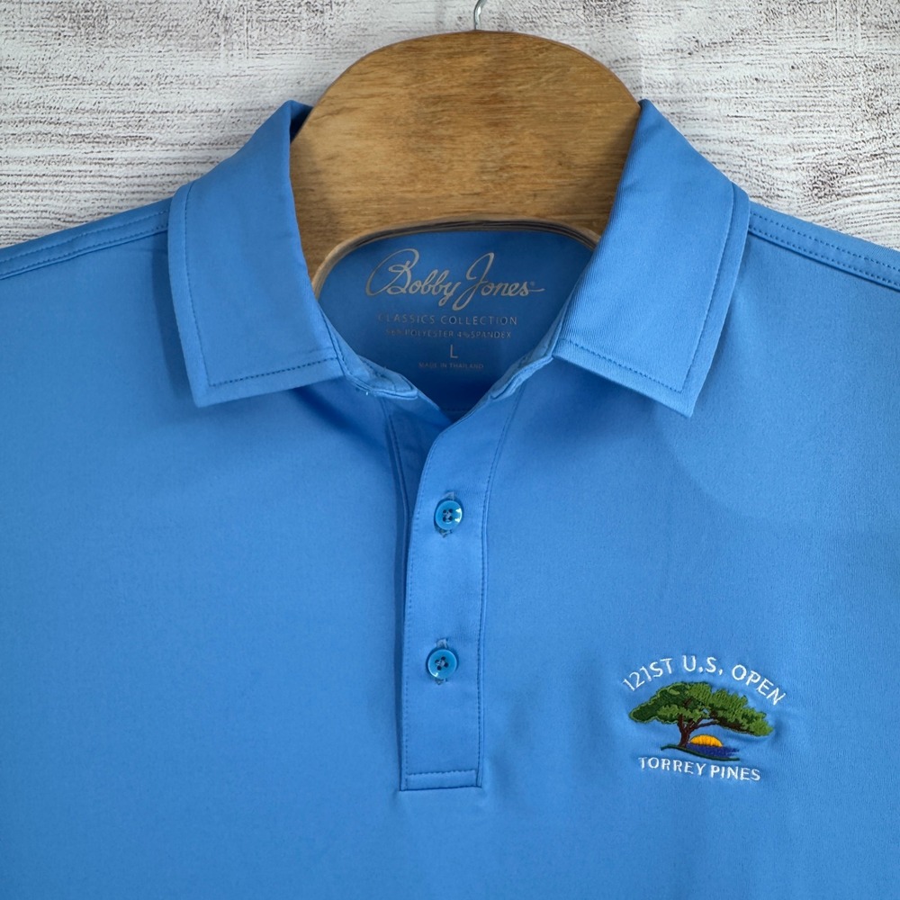 Bobby Jones Golf Polo Shirt Large 121st‎ US Open Torrey Pines Performance Blue